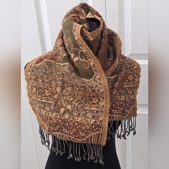 Kandahar 100% Woven Merino Wool Scarf With Fringe    Size 11"×54" - Picture 5 of 10